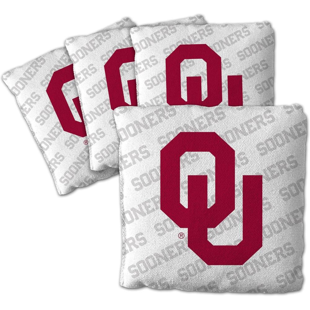 imageYouTheFan OfficiallyLicensed NCAA Set of 4 Cornhole Bags  All Weather Regulation 6 x 6 Size  16oz Weight  Designed in USAOklahoma Sooners  White