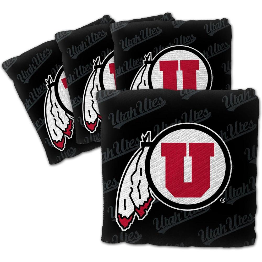 imageYouTheFan OfficiallyLicensed NCAA Set of 4 Cornhole Bags  All Weather Regulation 6 x 6 Size  16oz Weight  Designed in USAUtah Utes  Black