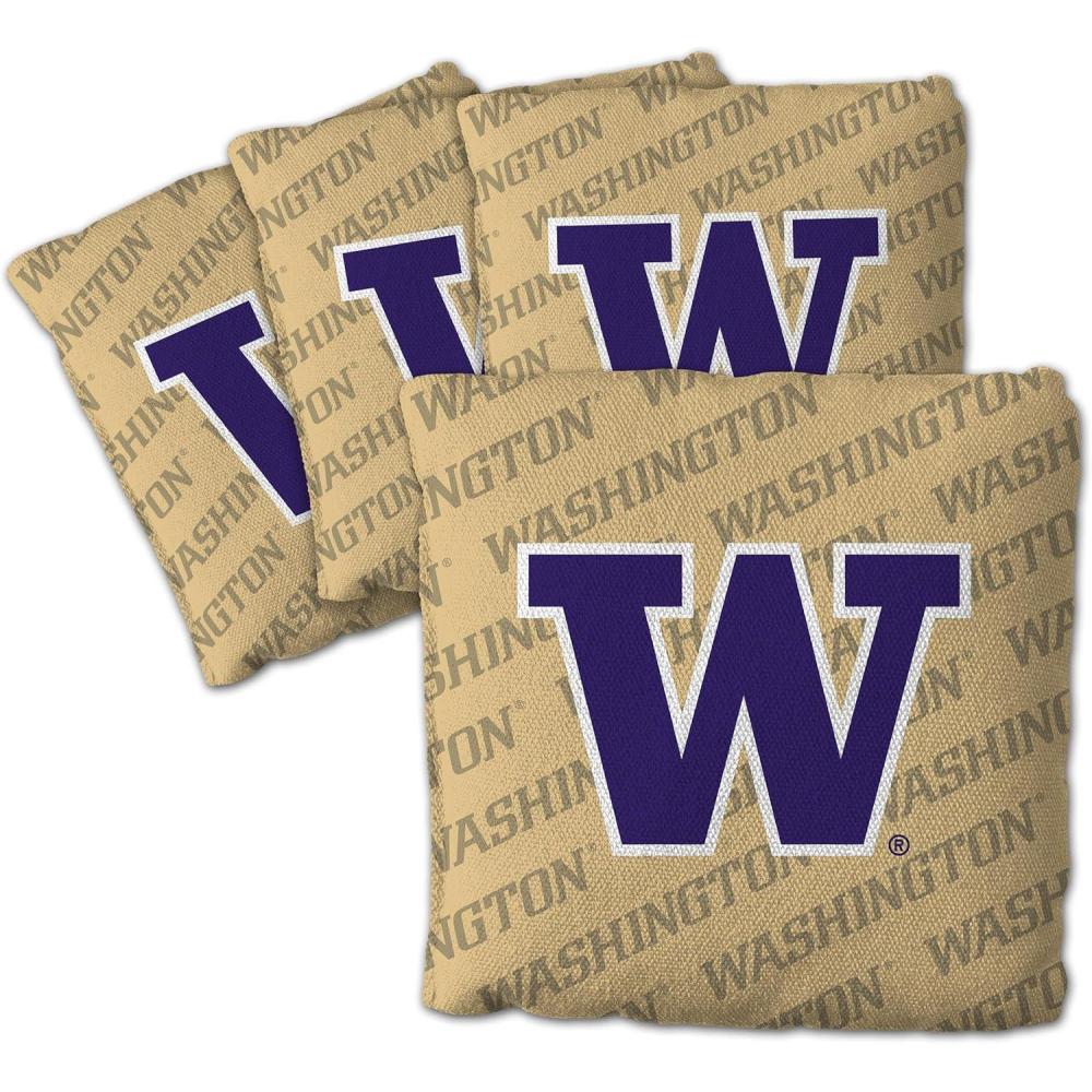 imageYouTheFan OfficiallyLicensed NCAA Set of 4 Cornhole Bags All Weather Regulation 6 x 6 Size 16oz Weight Designed in USAWashington Huskies Gold