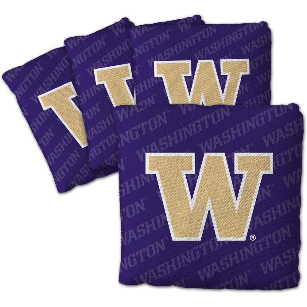 imageYouTheFan OfficiallyLicensed NCAA Set of 4 Cornhole Bags  All Weather Regulation 6 x 6 Size  16oz Weight  Designed in USAWashington Huskies  Purple