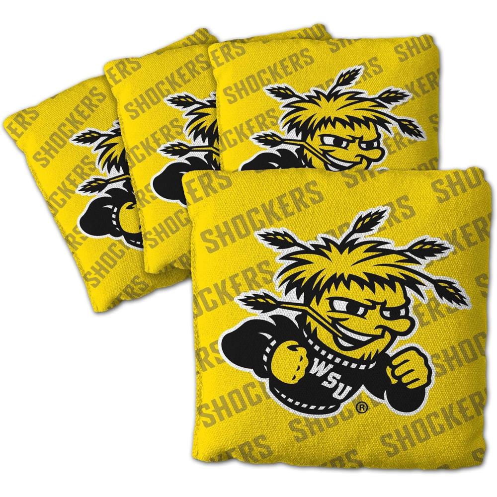 imageYouTheFan OfficiallyLicensed NCAA Set of 4 Cornhole Bags  All Weather Regulation 6 x 6 Size  16oz Weight  Designed in USAWichita State Shockers  Yellow