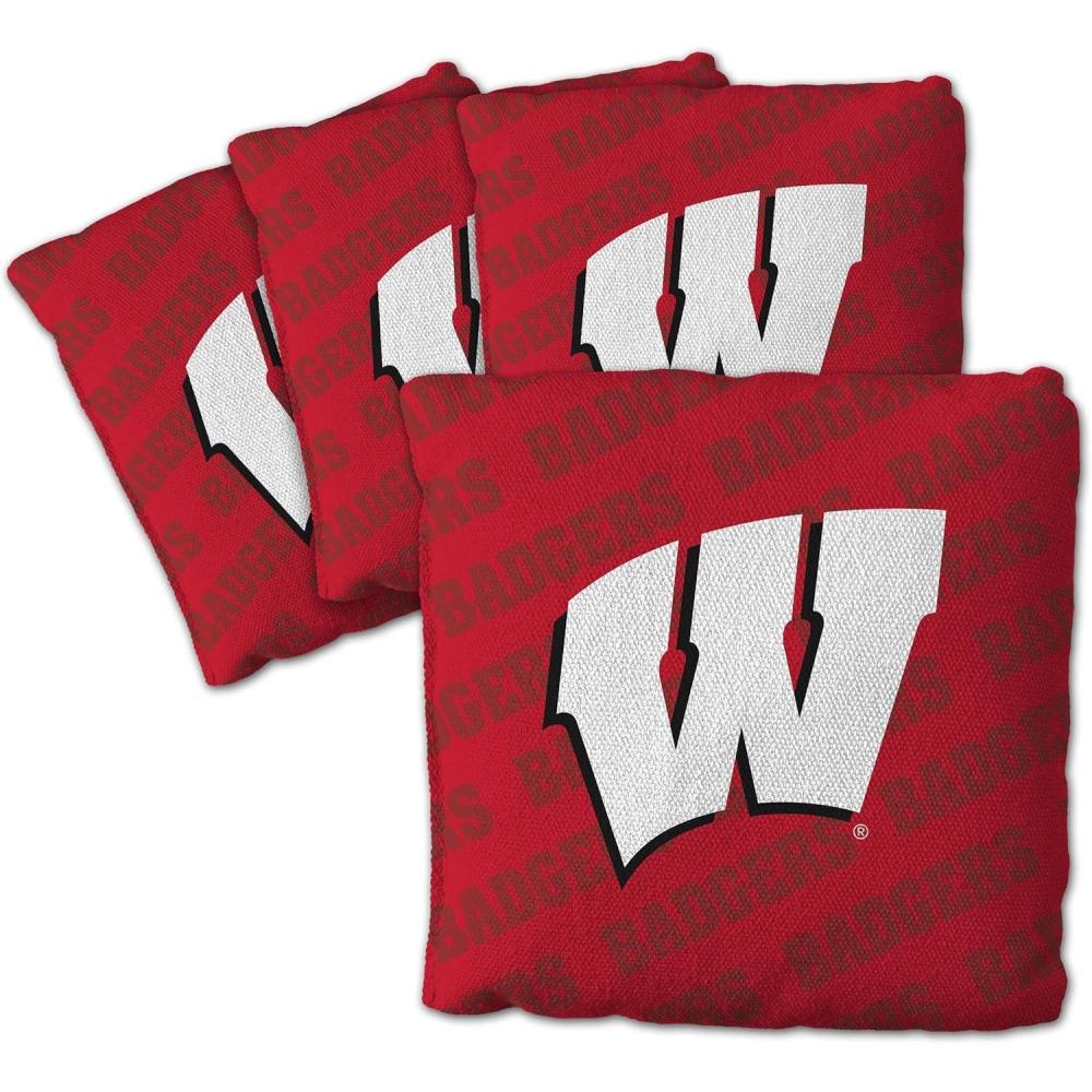 imageYouTheFan OfficiallyLicensed NCAA Set of 4 Cornhole Bags All Weather Regulation 6 x 6 Size 16oz Weight Designed in USAWisconsin Badgers Red