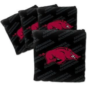 YouTheFan Officially-Licensed NCAA Set of 4 Cornhole Bags – All Weather Regulation 6” x 6” Size – 16oz Weight – Designed in USA(Arkansas Razorbacks – Black)