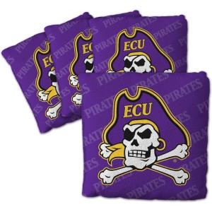 YouTheFan Officially-Licensed NCAA Set of 4 Cornhole Bags – All Weather Regulation 6” x 6” Size – 16oz Weight – Designed in USA(East Carolina Pirates – Purple)