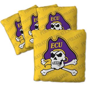 YouTheFan Officially-Licensed NCAA Set of 4 Cornhole Bags – All Weather Regulation 6” x 6” Size – 16oz Weight – Designed in USA(East Carolina Pirates – Yellow)