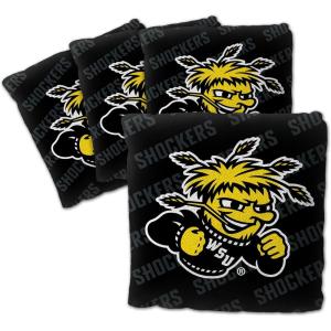 YouTheFan Officially-Licensed NCAA Set of 4 Cornhole Bags – All Weather Regulation 6” x 6” Size – 16oz Weight – Designed in USA(Wichita State Shockers – Black)