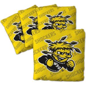 YouTheFan Officially-Licensed NCAA Set of 4 Cornhole Bags – All Weather Regulation 6” x 6” Size – 16oz Weight – Designed in USA(Wichita State Shockers – Yellow)