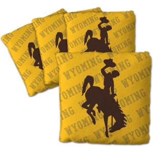 YouTheFan Officially-Licensed NCAA Set of 4 Cornhole Bags – All Weather Regulation 6” x 6” Size – 16oz Weight – Designed in USA(Wyoming Cowboys – Yellow)