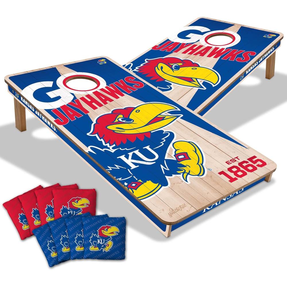imageYouTheFan NCAA 2 x 4 Professional Wood Cornhole Game with Logo BagsKansas Jayhawks