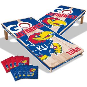 YouTheFan NCAA 2’ x 4’ Professional Wood Cornhole Game with Logo Bags(Kansas Jayhawks)