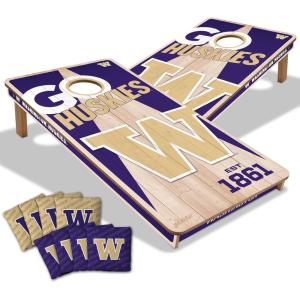YouTheFan NCAA 2’ x 4’ Professional Wood Cornhole Game with Logo Bags(Washington Huskies)