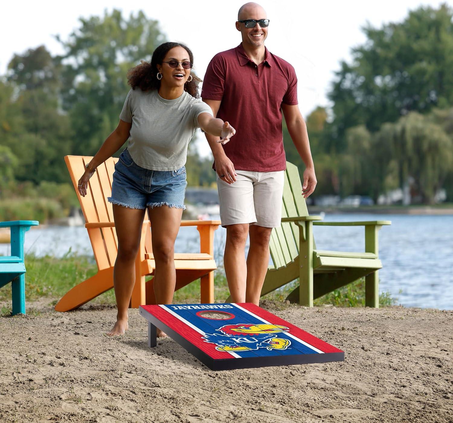 image:imageYouTheFan NCAA 2 x 3 Portable Cornhole Game with Logo BagsKansas Jayhawks