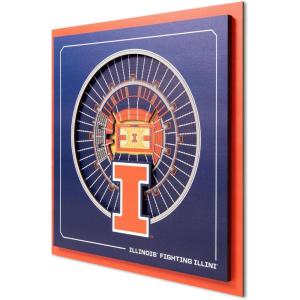 YouTheFan Officially-licensed NCAA Stadium Series 3D Wall Art – multi-layer team stadium replica, detailed sports fan gift, indoor decor(Illinois Fighting Illini)