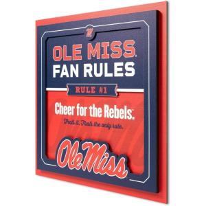 YouTheFan Officially-licensed NCAA Tide Fan Rules Wall Art, multiple layers, humorous team artwork sports fan motto, showcases funny rules, indoor decor(Mississippi Rebels)