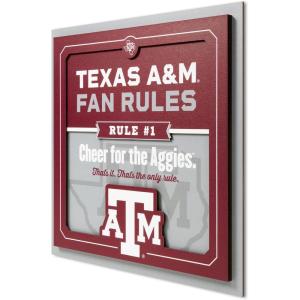 YouTheFan Officially-licensed NCAA Tide Fan Rules Wall Art, multiple layers, humorous team artwork sports fan motto, showcases funny rules, indoor decor(Texas A&M Aggies)