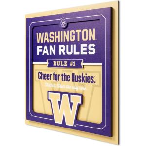 YouTheFan Officially-licensed NCAA Tide Fan Rules Wall Art, multiple layers, humorous team artwork sports fan motto, showcases funny rules, indoor decor(Washington Huskies)