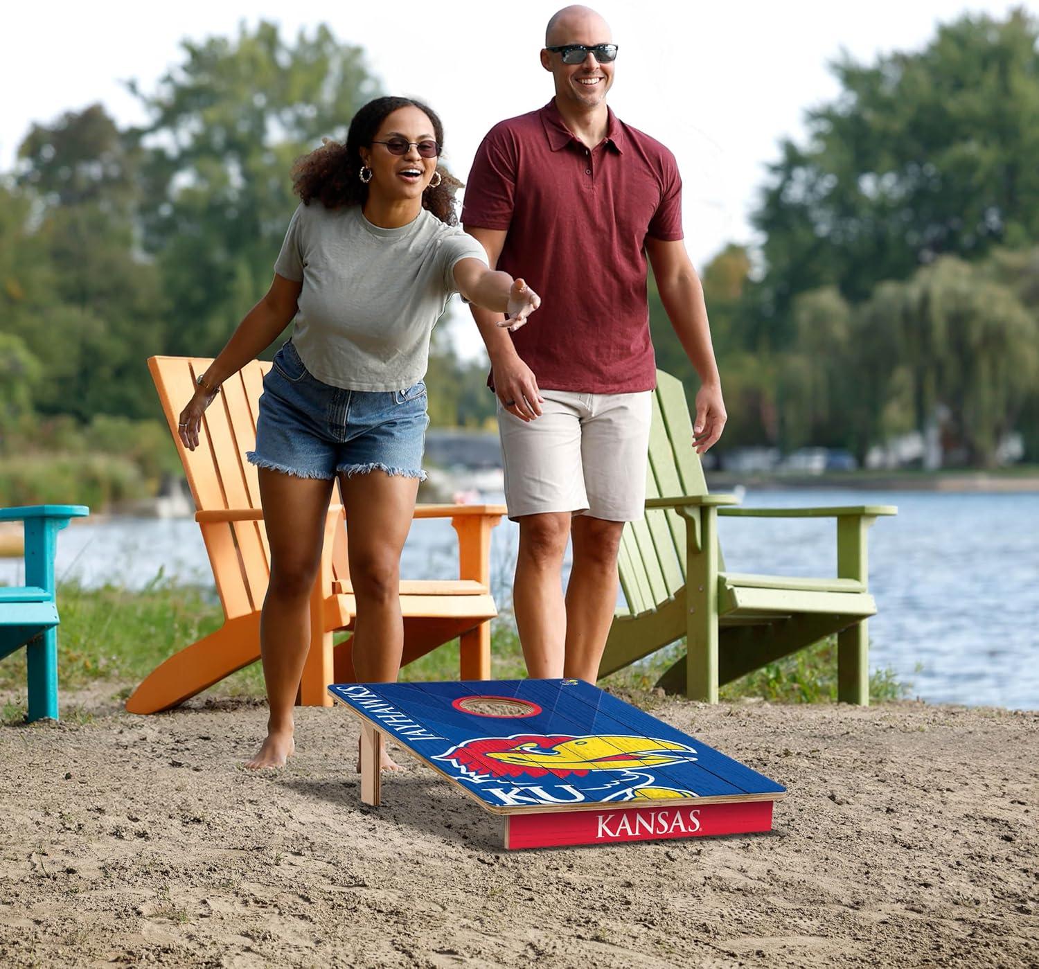 image:imageYouTheFan NCAA 2 x 3 Wood Cornhole Game with Logo BagsKansas Jayhawks