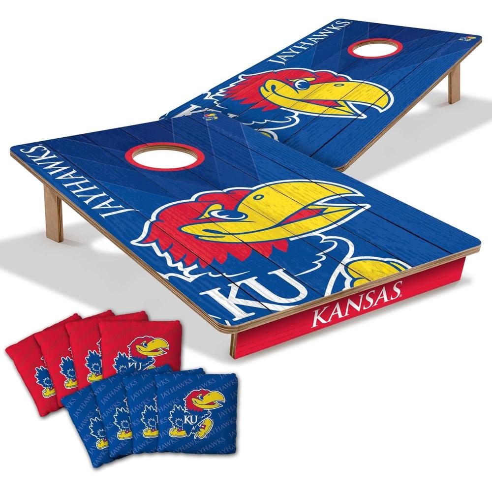 image:imageYouTheFan NCAA 2 x 3 Wood Cornhole Game with Logo BagsKansas Jayhawks