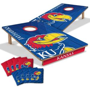 YouTheFan NCAA 2’ x 3’ Wood Cornhole Game with Logo Bags(Kansas Jayhawks)