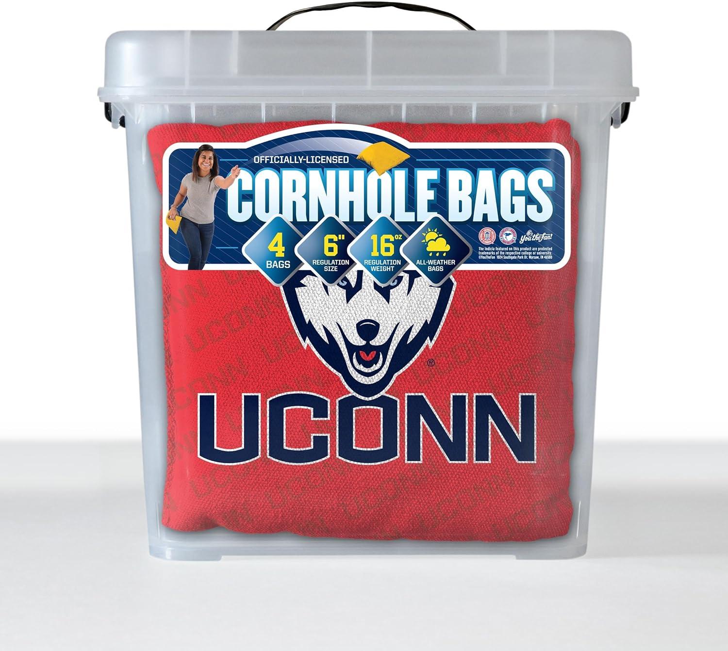 image:imageYouTheFan NCAA Connecticut Huskies Set of 4 Cornhole Bags All Weather Regulation 6 x 6 Size 16oz Weight Designed in USA