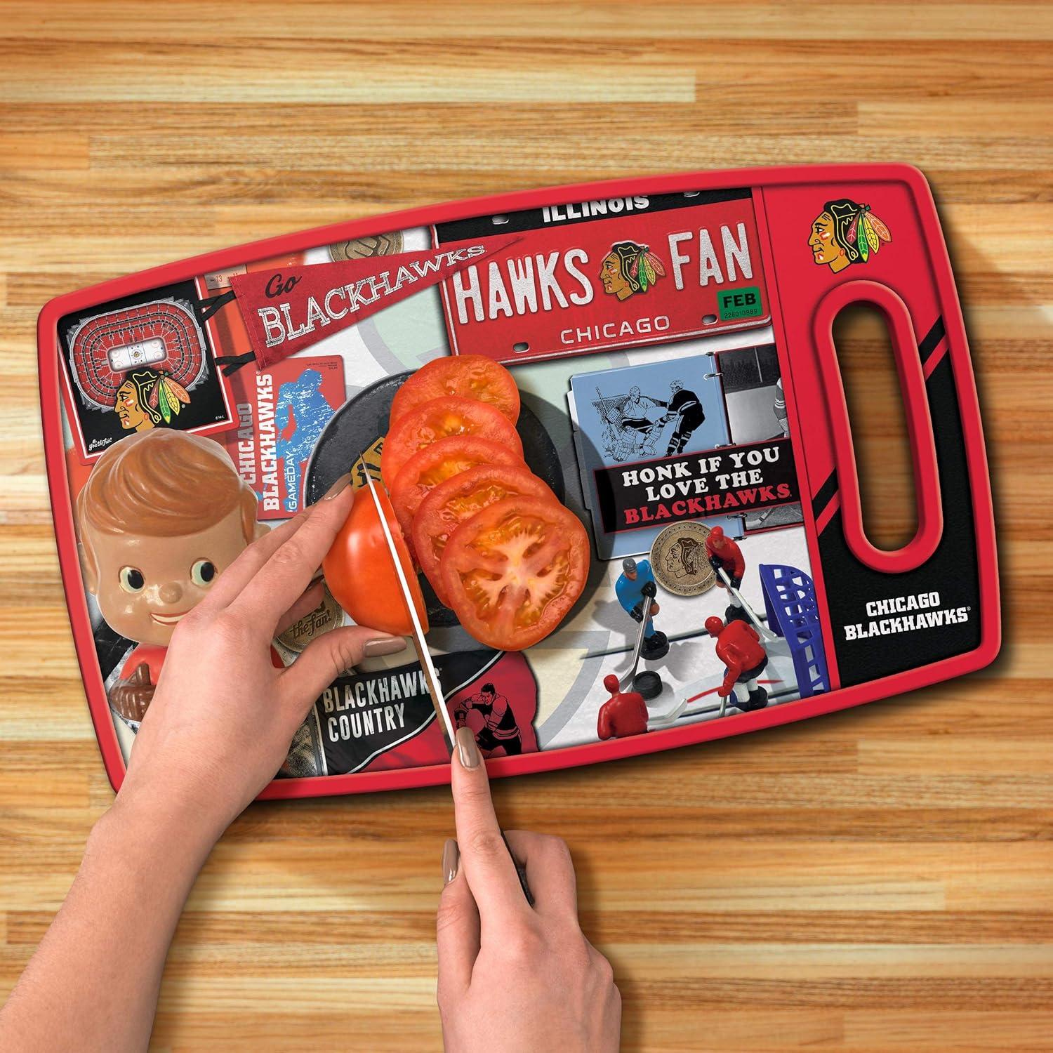image:imageYouTheFan NHL OfficiallyLicensed Retro Series Cutting Board Reversible Design for Double The Cutting Surface Gentle on Knives Team Message on Both Front and BackChicago Blackhawks