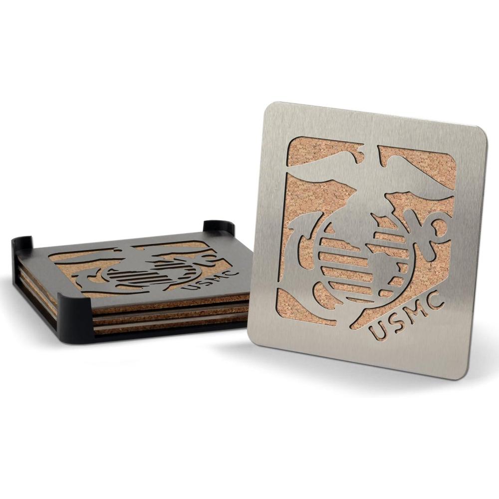 image:imageYouTheFan Universal Boasters Stainless Steel Drink CoastersUSMC Globe  Anchor