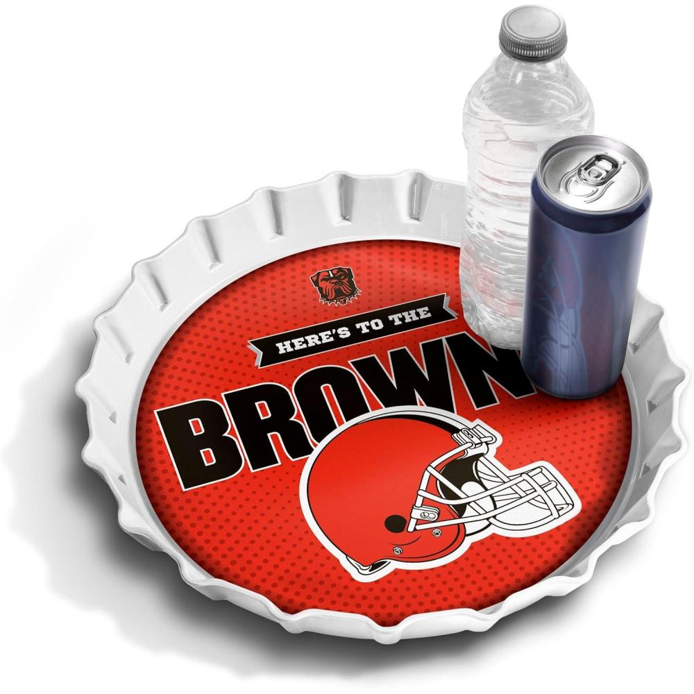 image:imageYouTheFan OfficiallyLicensed NFL Bottlecap Serving Tray  13 x 13  Bottle Cap Shaped Tray  100 Melamine Dishwasher Safe BPA Free  Great Fan GiftCleveland Browns