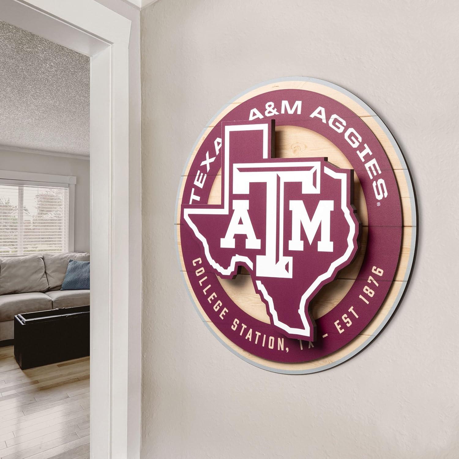 image:imageYouTheFan NCAA 3D Circle Backer Wall Art precisioncrafted multiple layers create striking depth readytohang officially licensed and visually stands outTexas AM Aggies