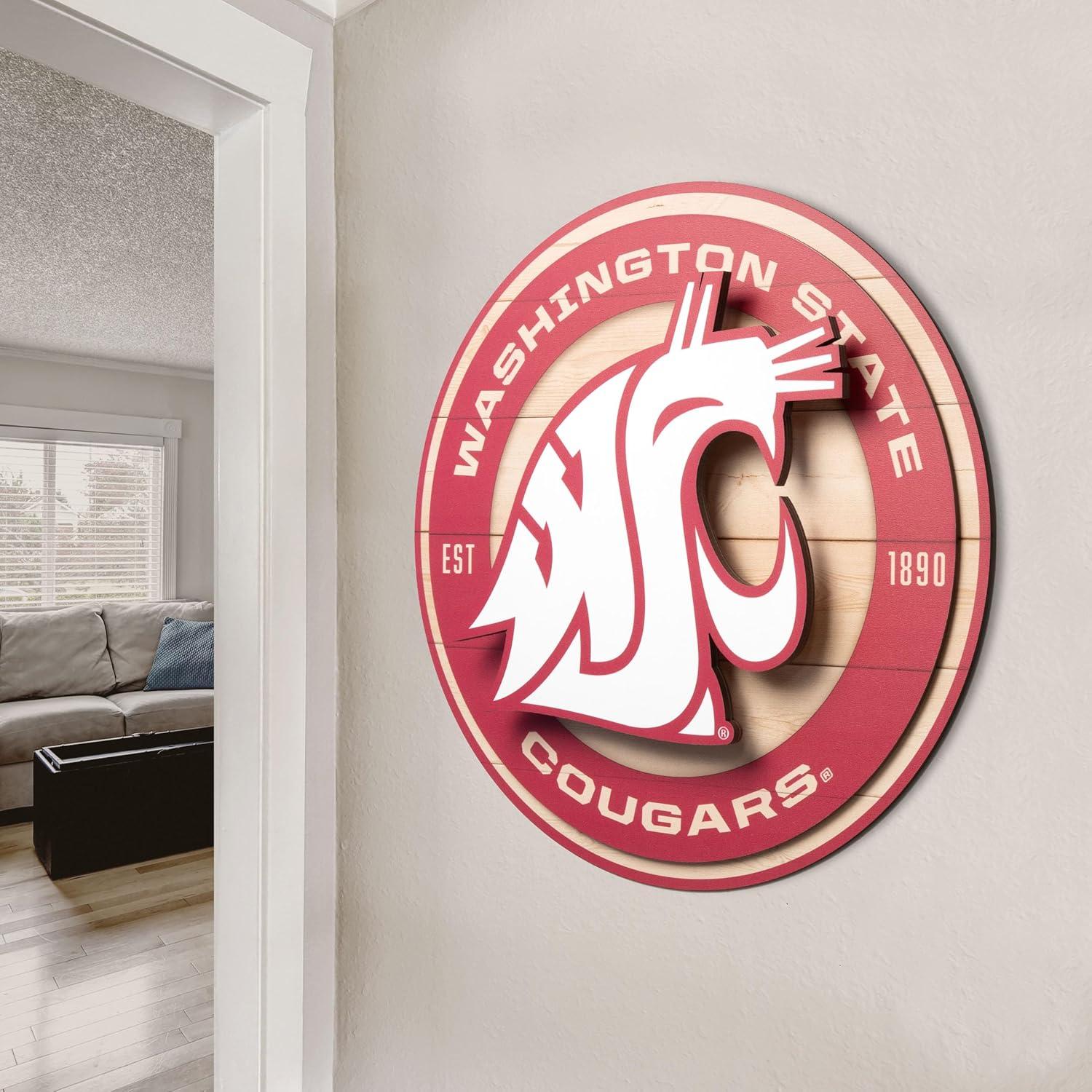 image:imageYouTheFan NCAA 3D Circle Backer Wall Art precisioncrafted multiple layers create striking depth readytohang officially licensed and visually stands outWashington State Cougars