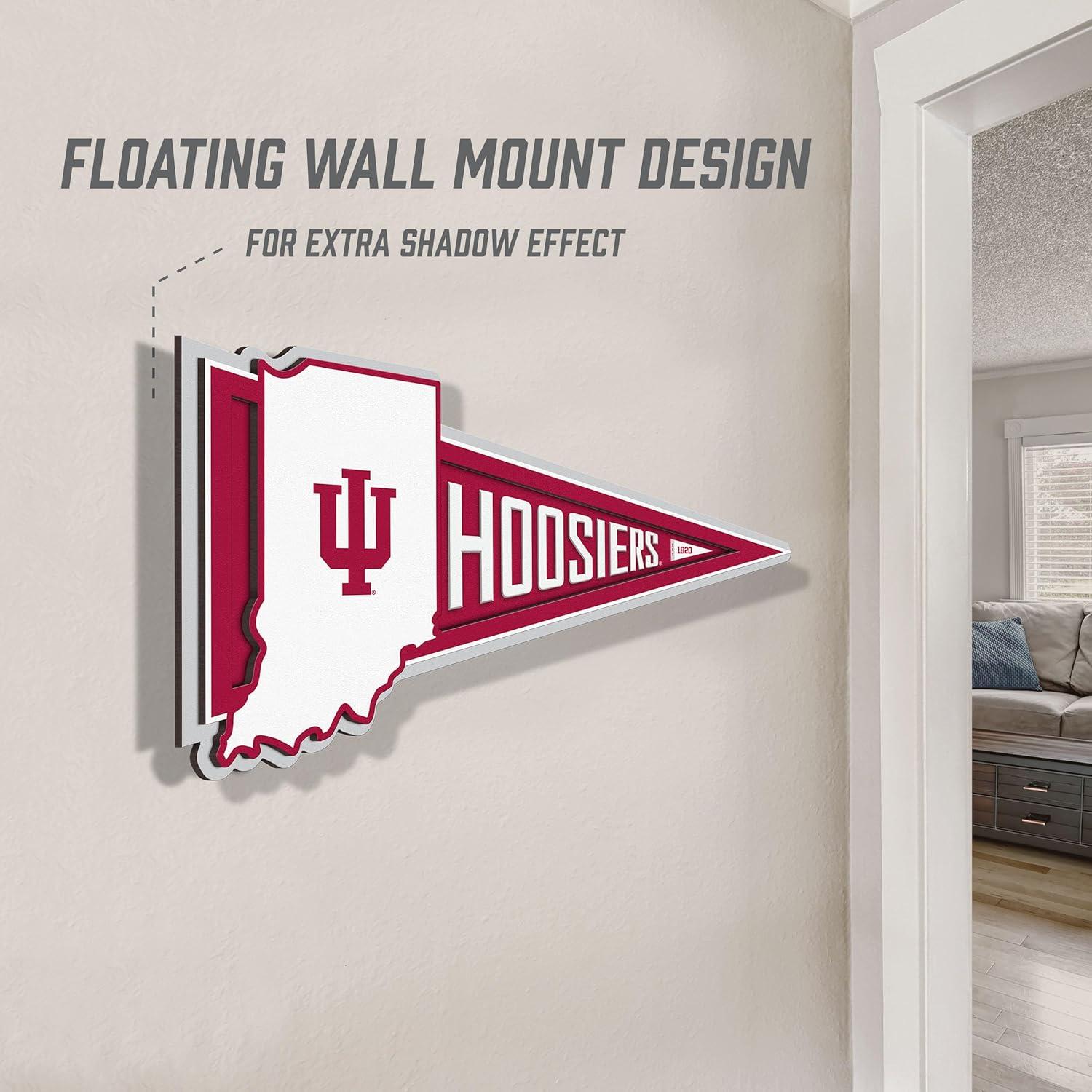 image:imageYouTheFan NCAA 3D Wall Pennant precisioncrafted unique shape made of multiple layers readytohang officially licensed and stylish addition for ultimate team fanIndiana Hoosiers