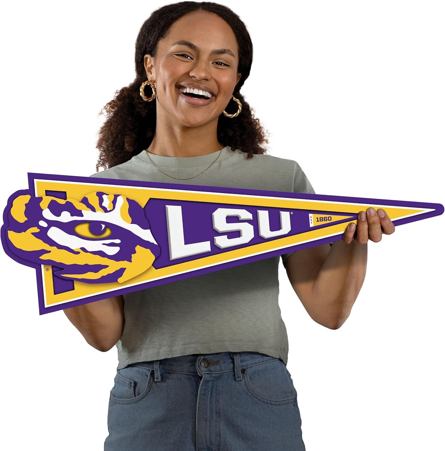 image:imageYouTheFan NCAA 3D Wall Pennant precisioncrafted unique shape made of multiple layers readytohang officially licensed and stylish addition for ultimate team fanLSU Tigers
