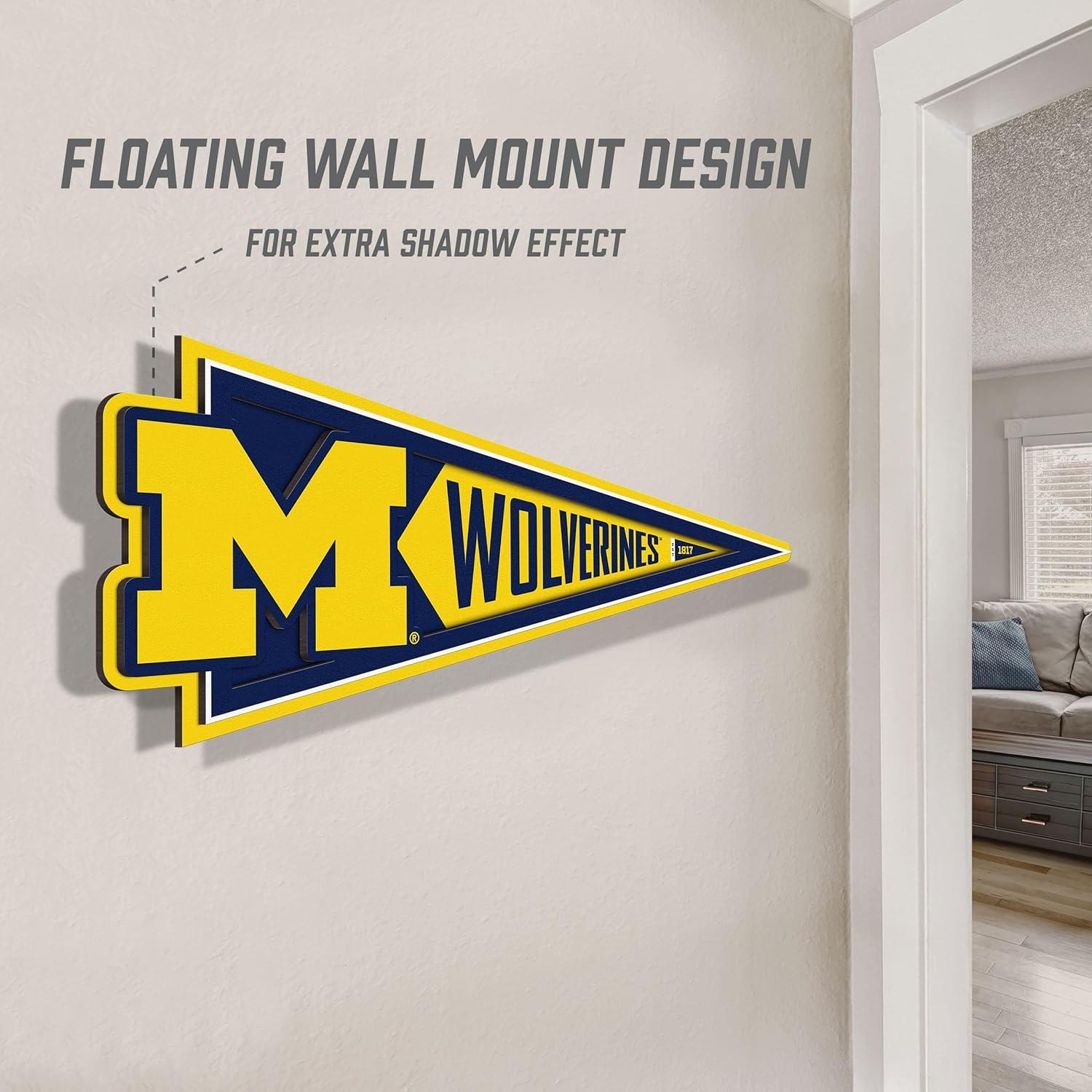 image:imageYouTheFan NCAA 3D Wall Pennant precisioncrafted unique shape made of multiple layers readytohang officially licensed and stylish addition for ultimate team fanMichigan Wolverines