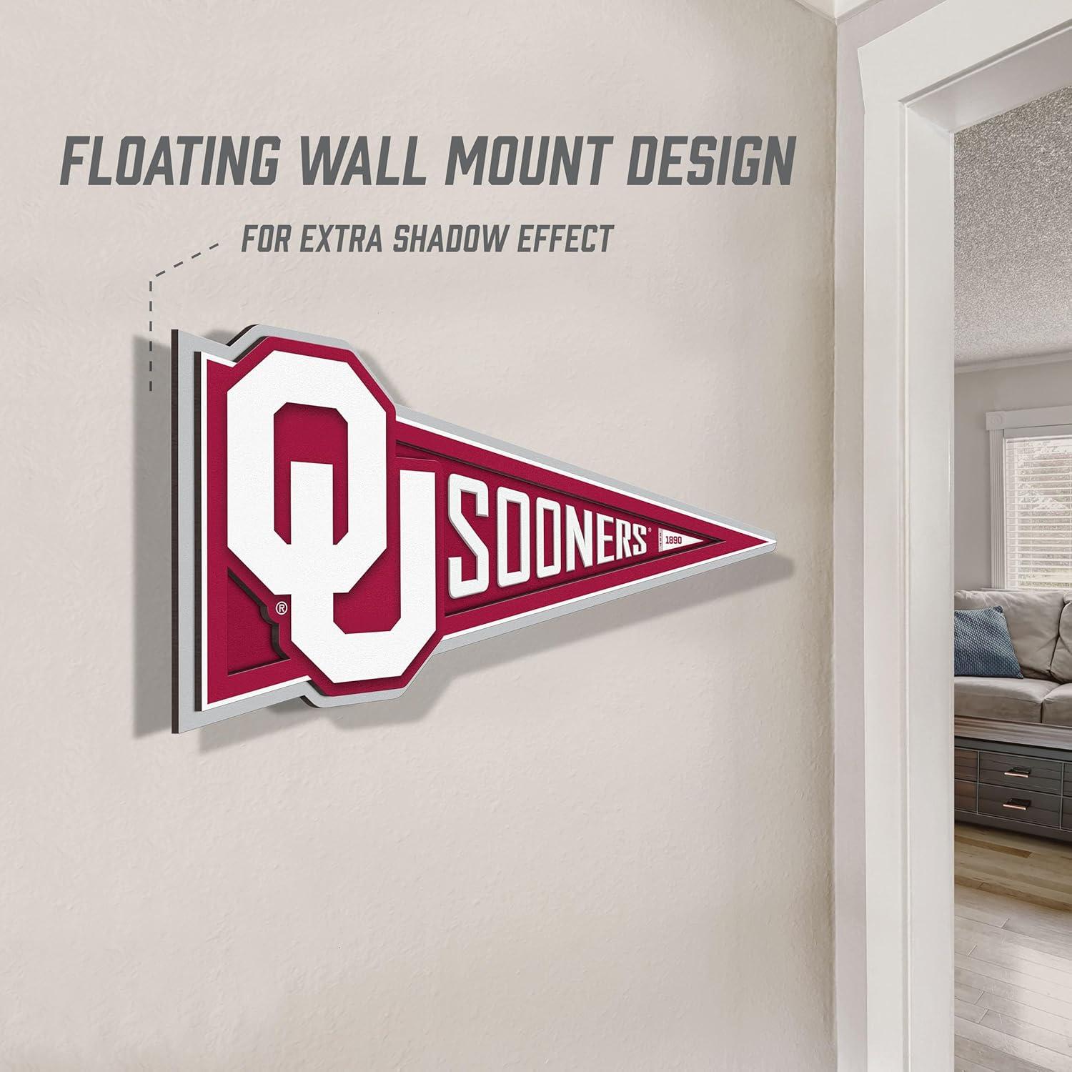 image:imageYouTheFan NCAA 3D Wall Pennant precisioncrafted unique shape made of multiple layers readytohang officially licensed and stylish addition for ultimate team fanOklahoma Sooners