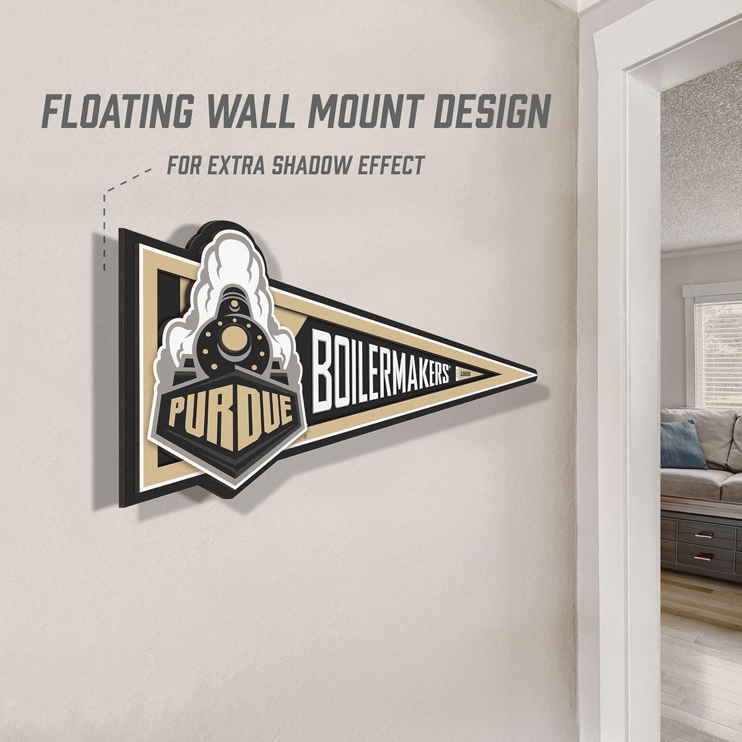 image:imageYouTheFan NCAA 3D Wall Pennant precisioncrafted unique shape made of multiple layers readytohang officially licensed and stylish addition for ultimate team fanPurdue Boilermakers