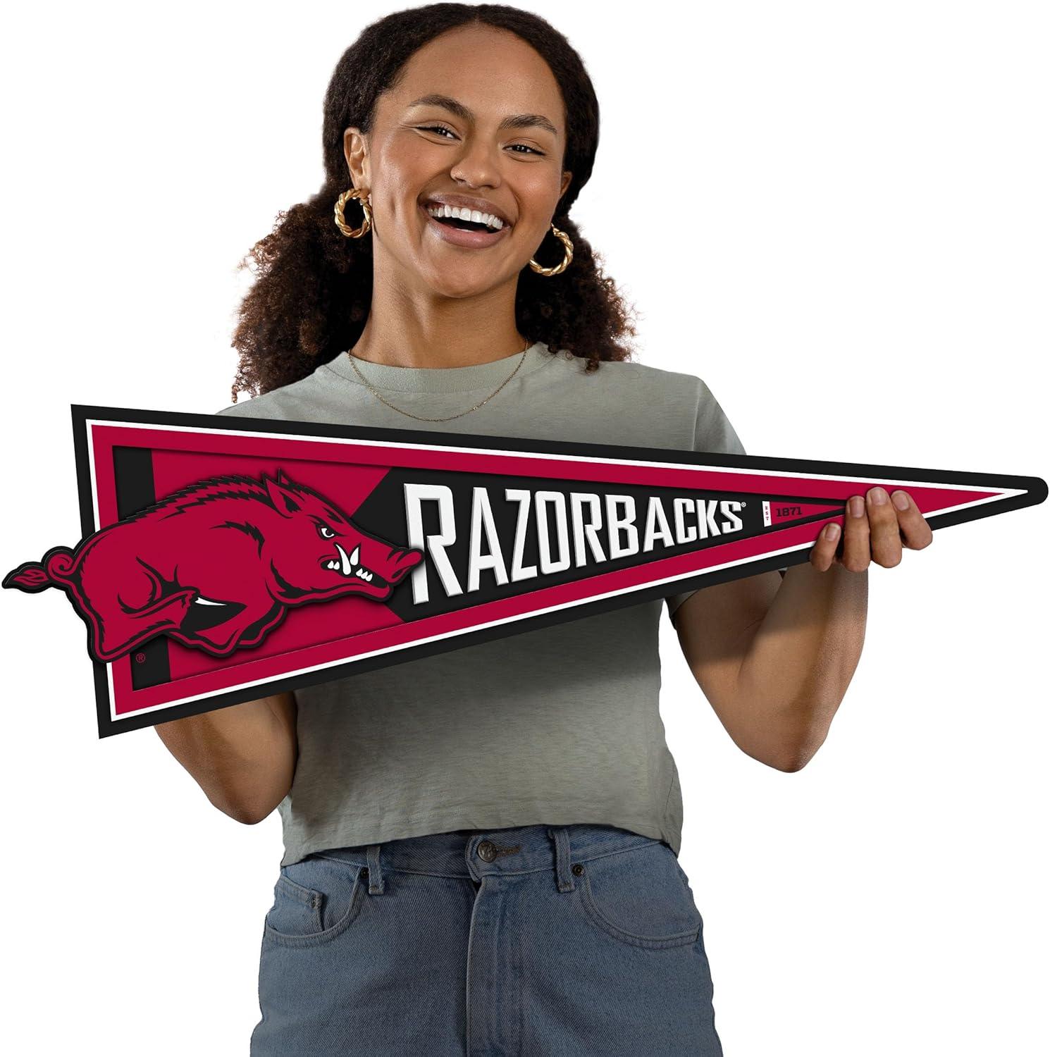 image:imageYouTheFan NCAA 3D Wall Pennant precisioncrafted unique shape made of multiple layers readytohang officially licensed and stylish addition for ultimate team fanArkansas Razorbacks