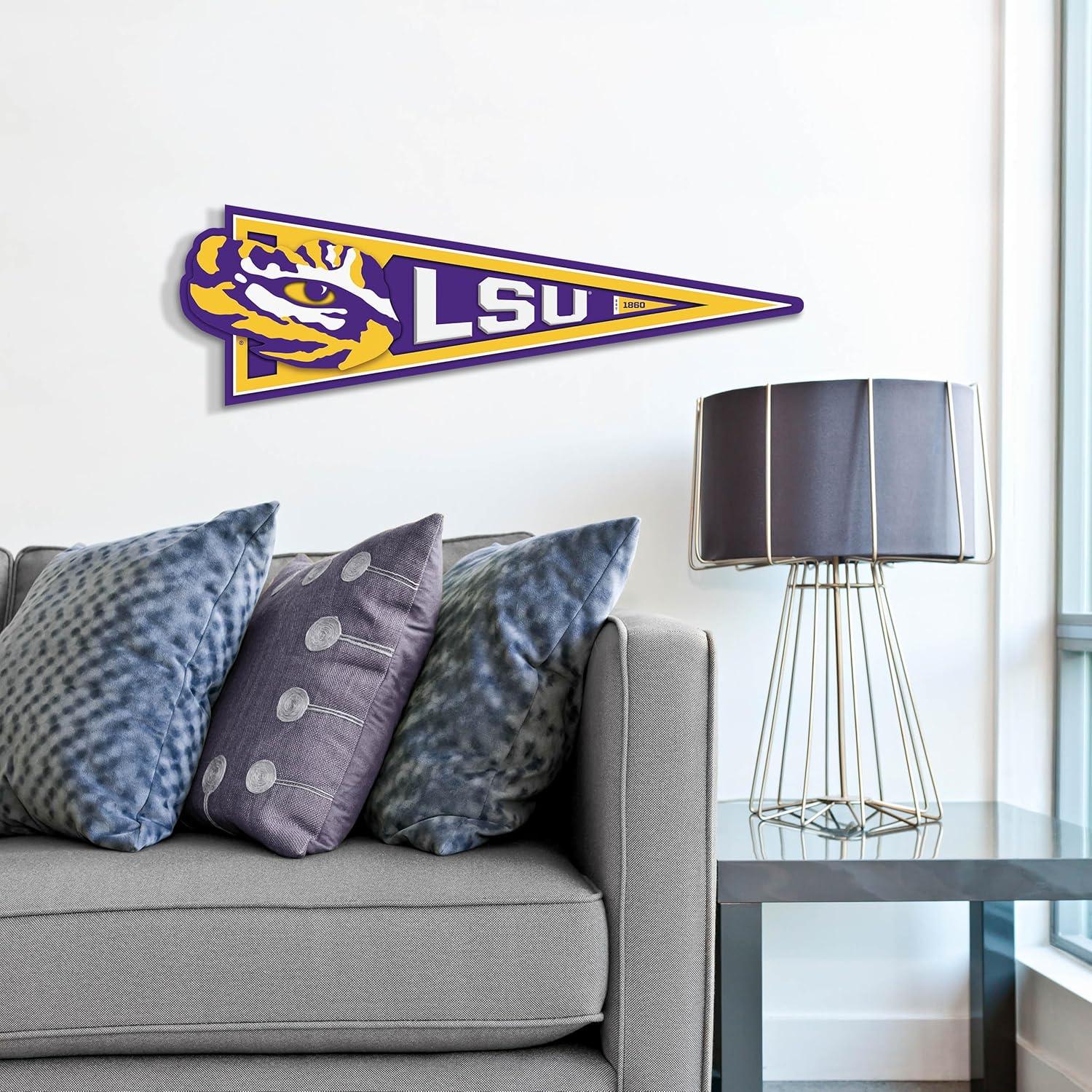 image:imageYouTheFan NCAA 3D Wall Pennant precisioncrafted unique shape made of multiple layers readytohang officially licensed and stylish addition for ultimate team fanLSU Tigers