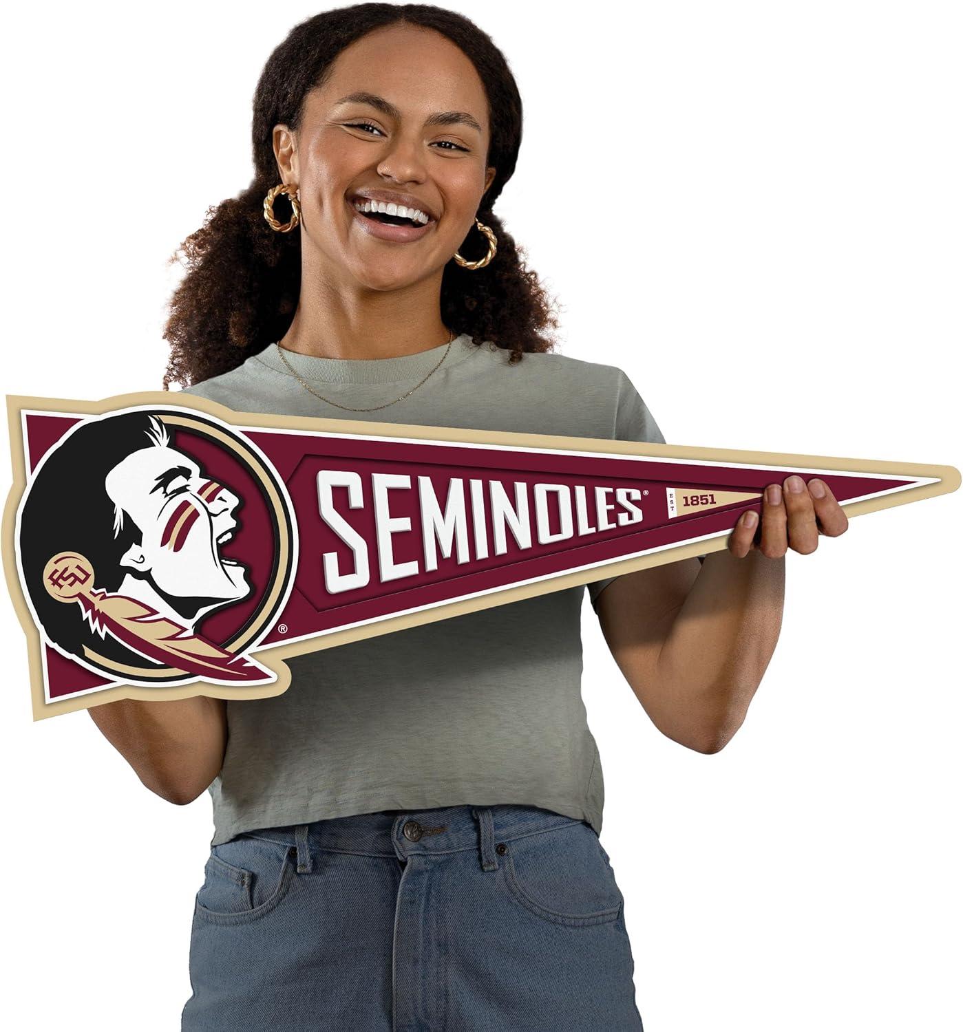 image:imageYouTheFan NCAA 3D Wall Pennant precisioncrafted unique shape made of multiple layers readytohang officially licensed and stylish addition for ultimate team fanFlorida State Seminoles