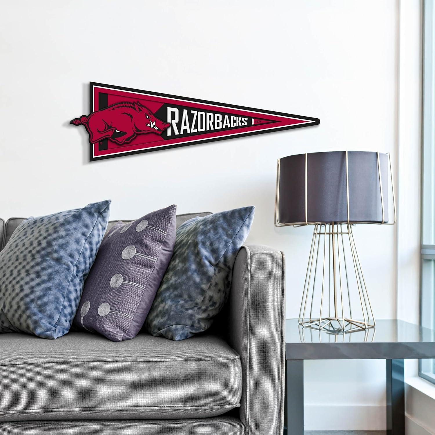 image:imageYouTheFan NCAA 3D Wall Pennant precisioncrafted unique shape made of multiple layers readytohang officially licensed and stylish addition for ultimate team fanArkansas Razorbacks