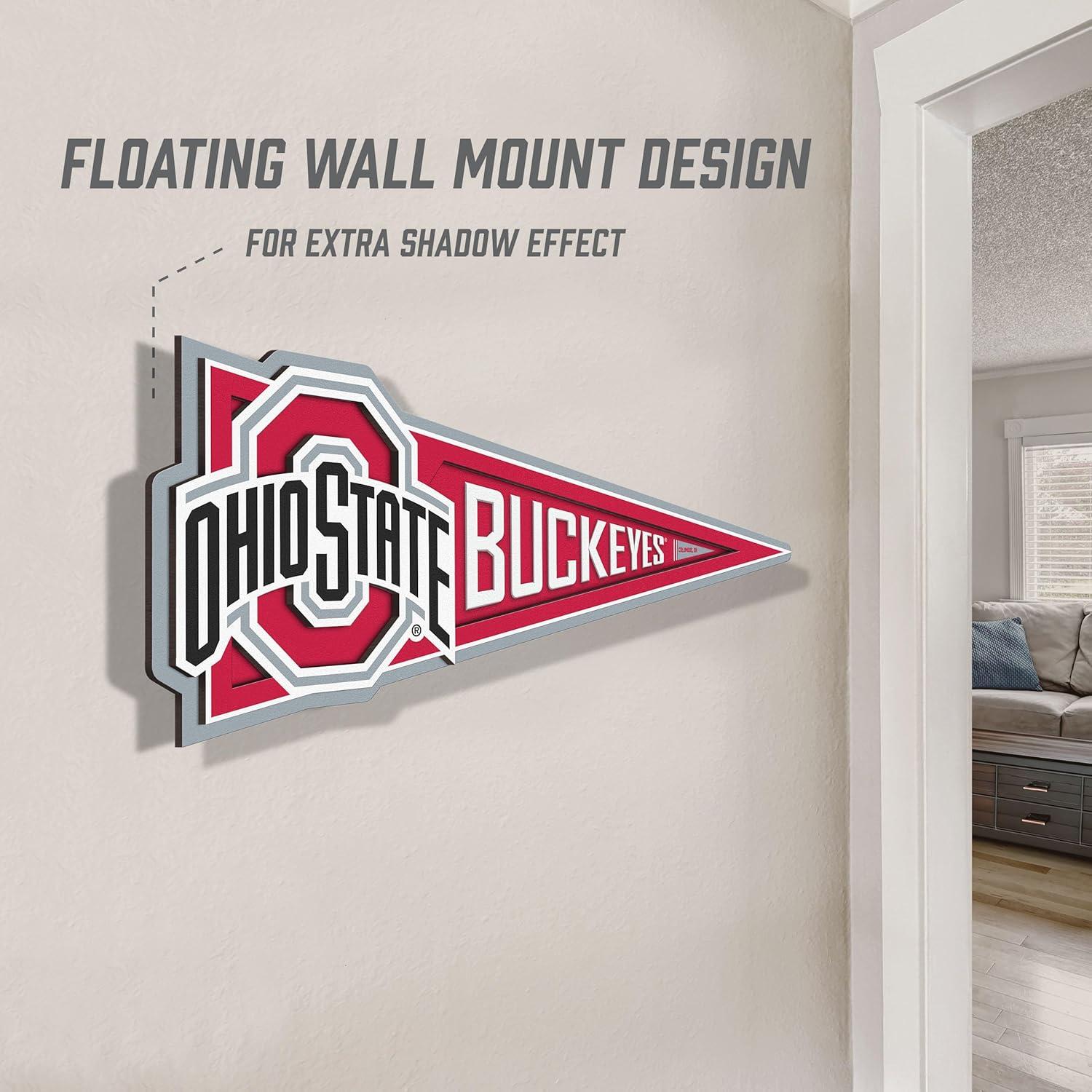image:imageYouTheFan NCAA 3D Wall Pennant precisioncrafted unique shape made of multiple layers readytohang officially licensed and stylish addition for ultimate team fanOhio State Buckeyes