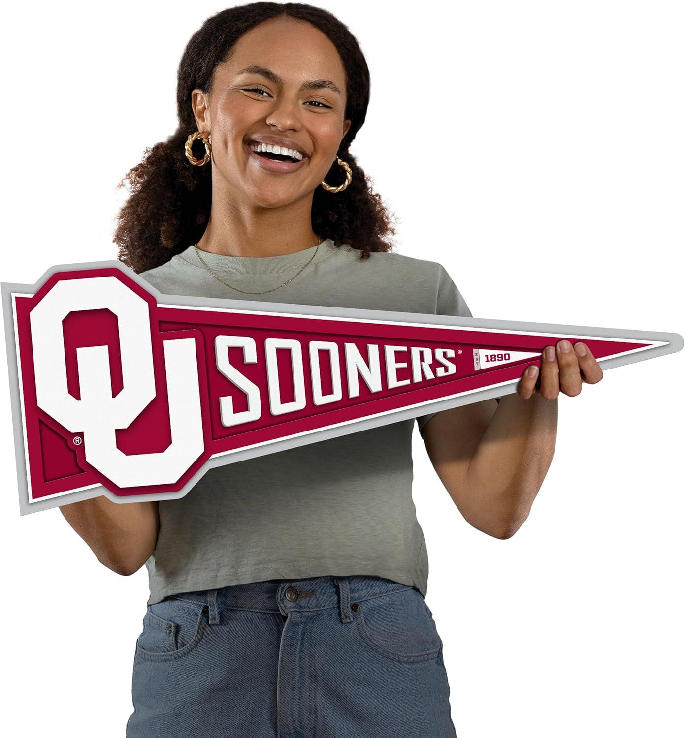 image:imageYouTheFan NCAA 3D Wall Pennant precisioncrafted unique shape made of multiple layers readytohang officially licensed and stylish addition for ultimate team fanOklahoma Sooners