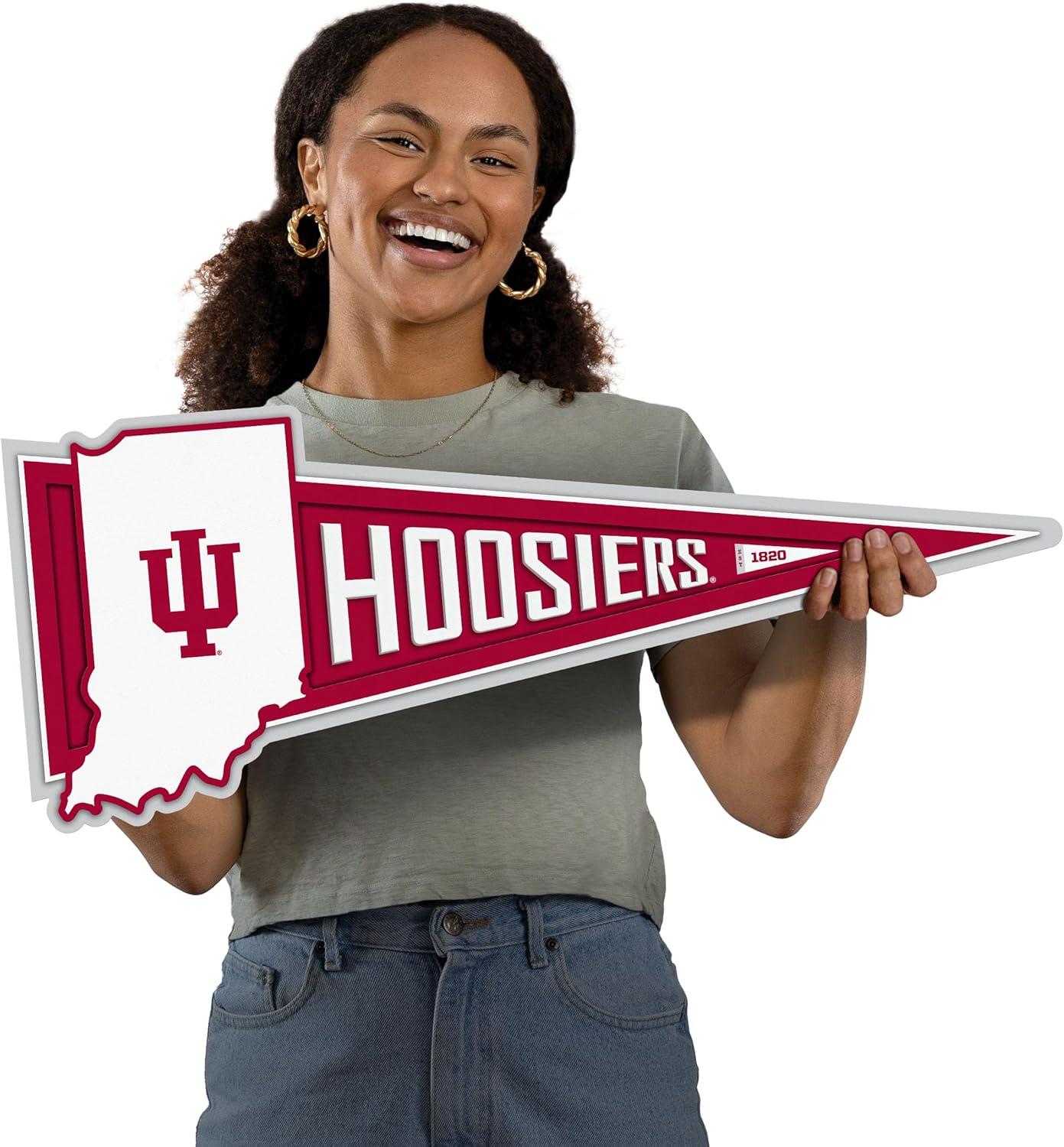 image:imageYouTheFan NCAA 3D Wall Pennant precisioncrafted unique shape made of multiple layers readytohang officially licensed and stylish addition for ultimate team fanIndiana Hoosiers