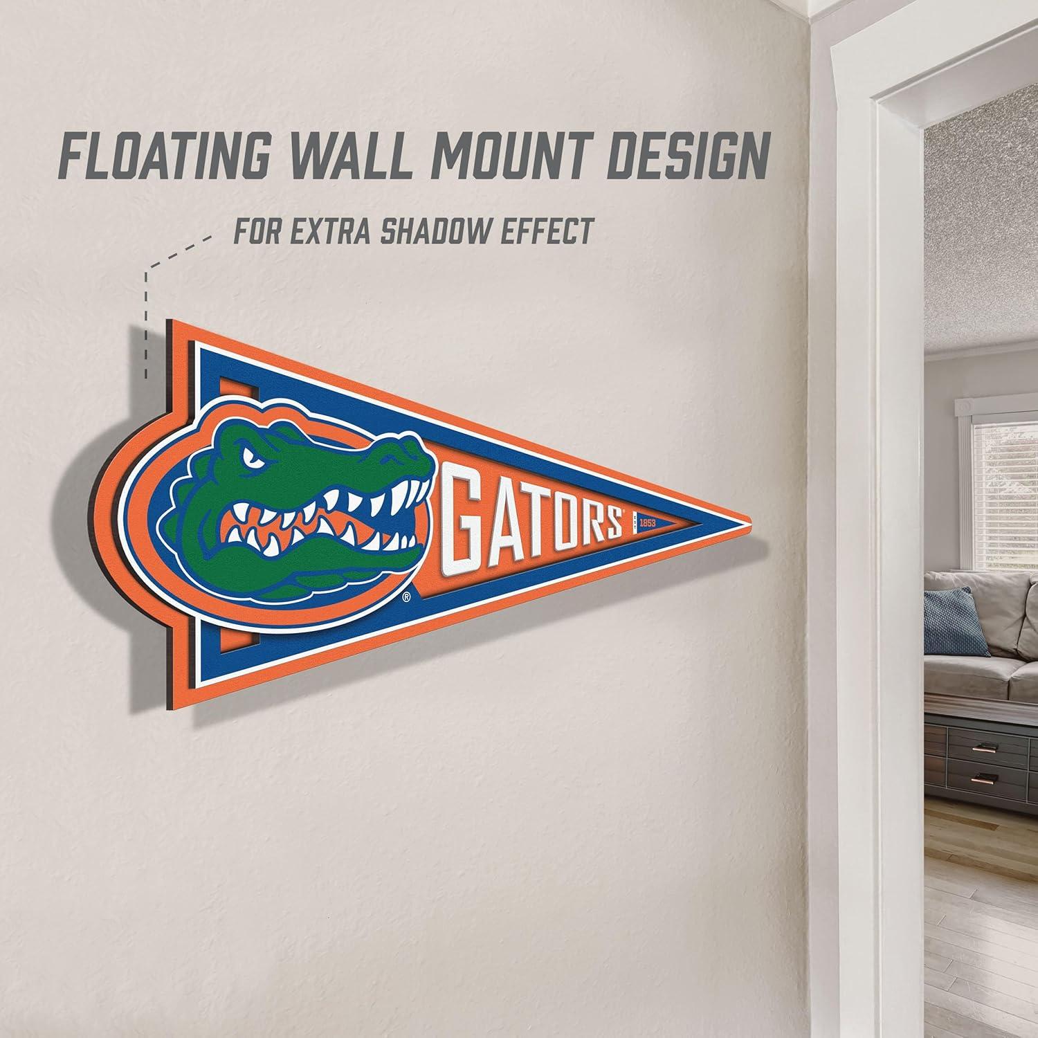 image:imageYouTheFan NCAA 3D Wall Pennant precisioncrafted unique shape made of multiple layers readytohang officially licensed and stylish addition for ultimate team fanFlorida Gators