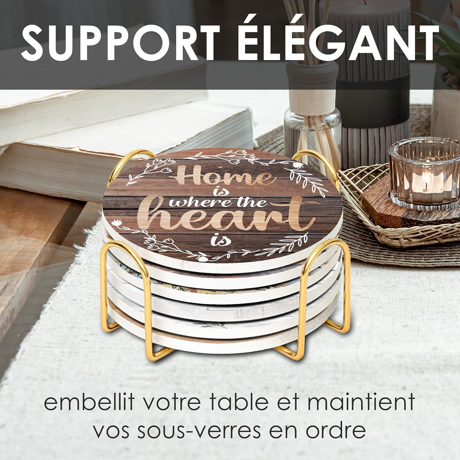 imageLot de 6 Dessous de Verre en cramique Dessous de Verre absorbants avec Support Dessous de Verre Base de lige Dessous de Verre AntiRayures et antidrapants pour Pendaison deWelcome Home