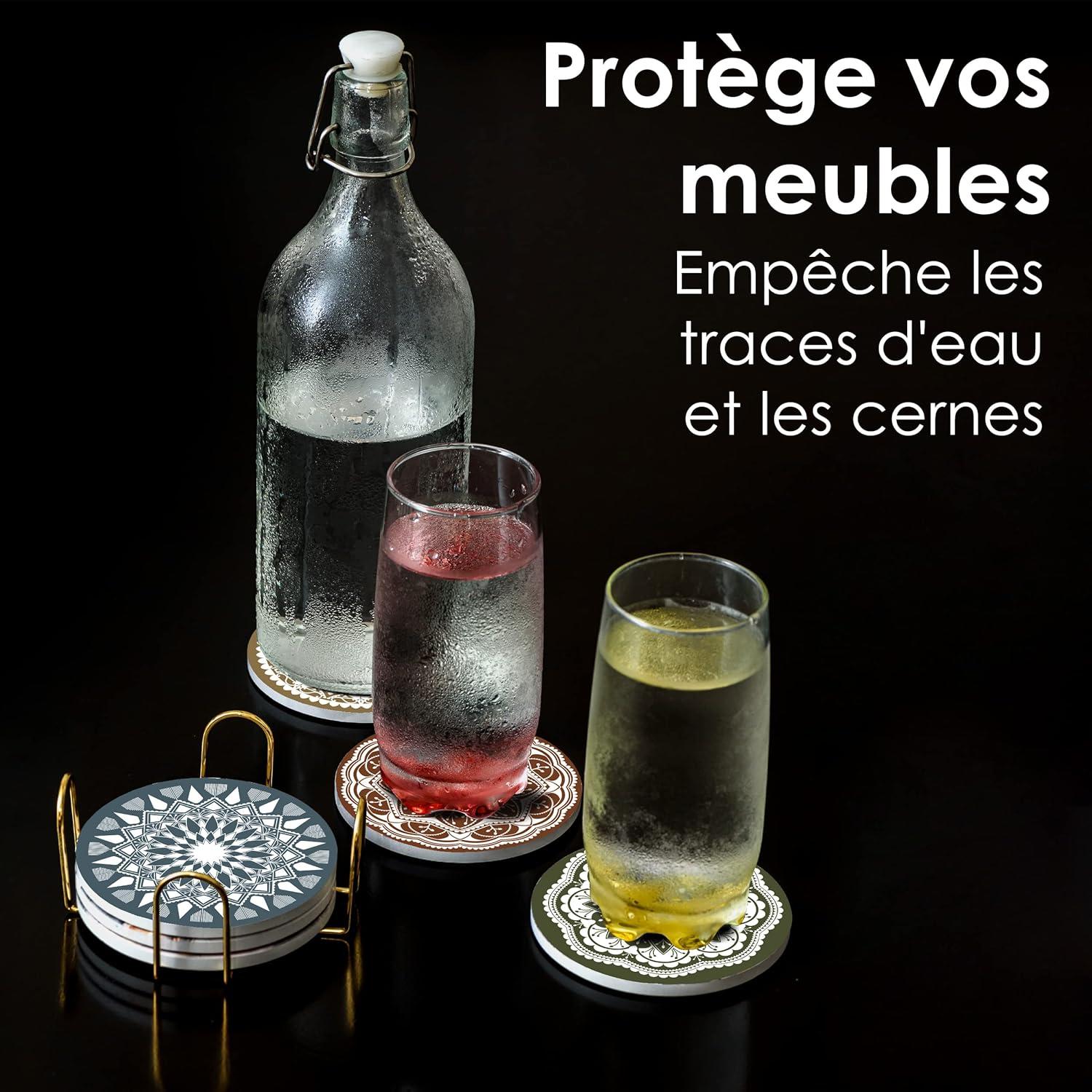 imageLot de 6 Dessous de Verre en cramique Dessous de Verre absorbants avec Support Dessous de Verre Base de lige Dessous de Verre AntiRayures et antidrapants pour Pendaison deMandala