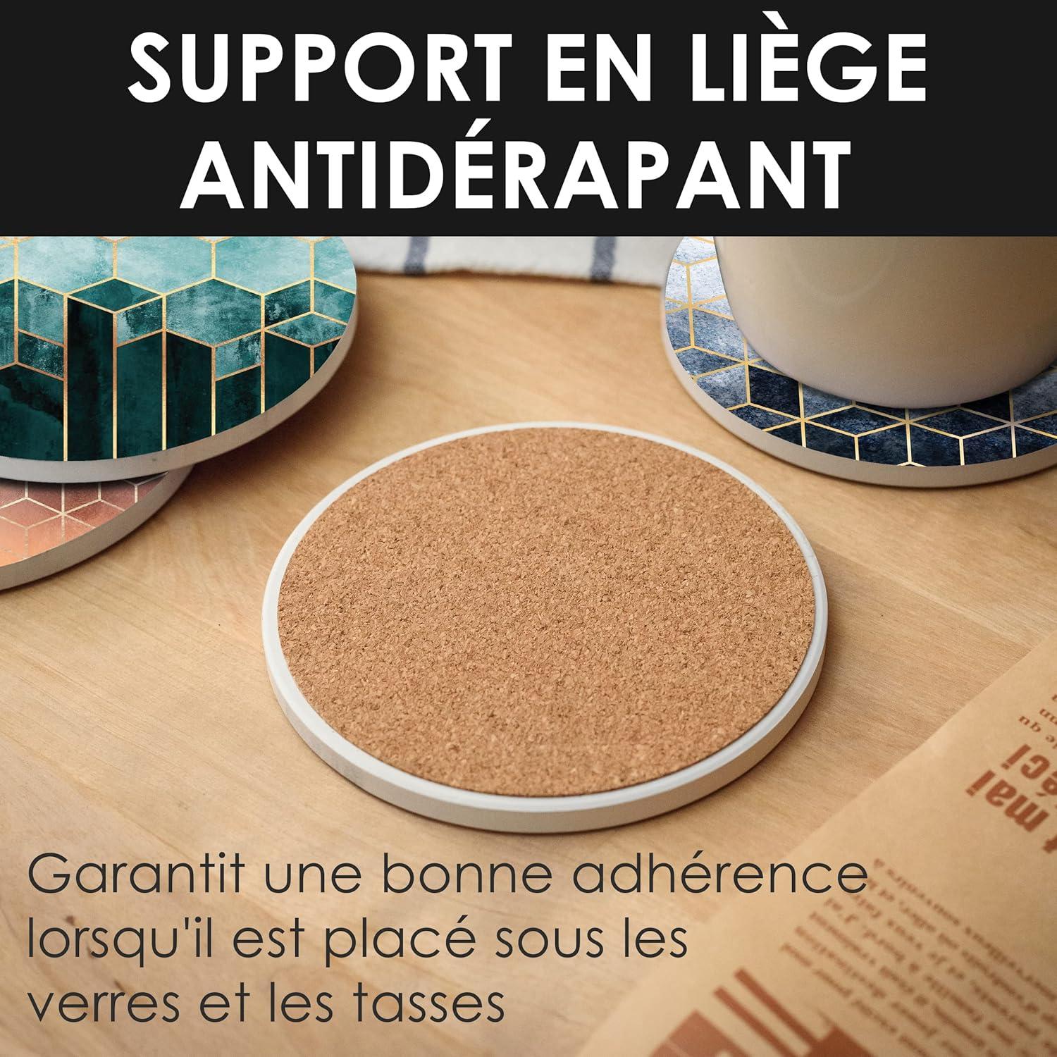 imageLot de 6 Dessous de Verre en cramique Dessous de Verre absorbants avec Support Dessous de Verre Base de lige Dessous de Verre AntiRayures et antidrapants pour Pendaison deCubes