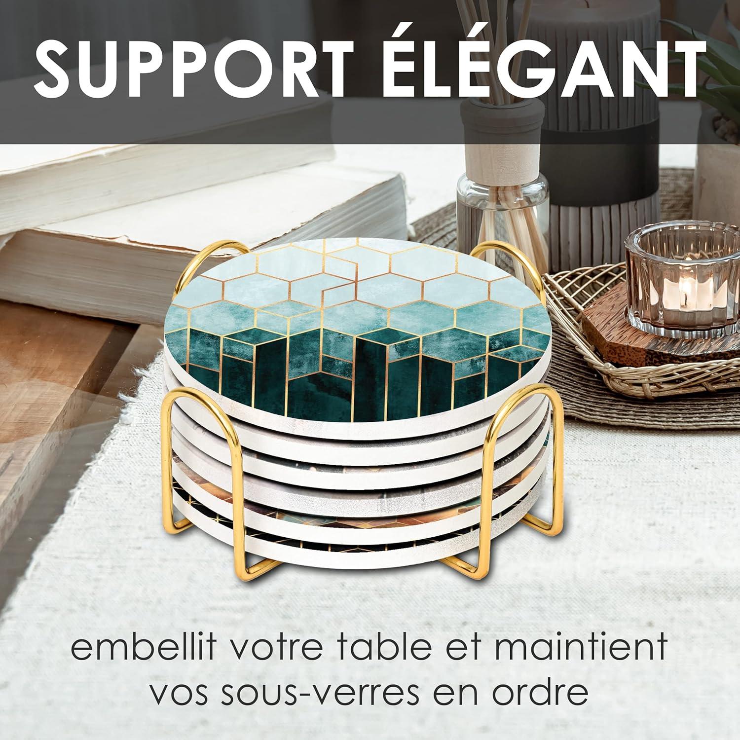 imageLot de 6 Dessous de Verre en cramique Dessous de Verre absorbants avec Support Dessous de Verre Base de lige Dessous de Verre AntiRayures et antidrapants pour Pendaison deCubes