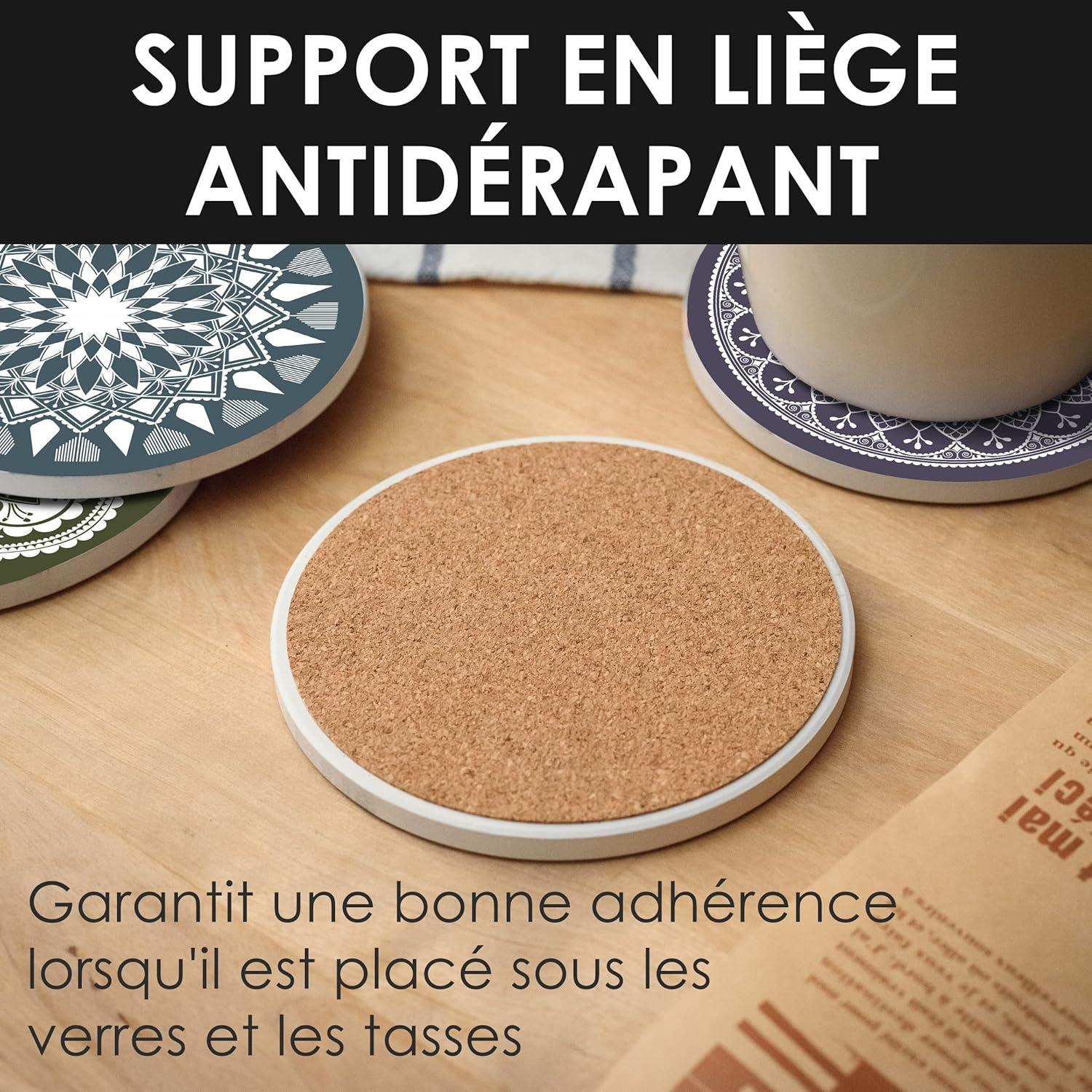 imageLot de 6 Dessous de Verre en cramique Dessous de Verre absorbants avec Support Dessous de Verre Base de lige Dessous de Verre AntiRayures et antidrapants pour Pendaison deMandala
