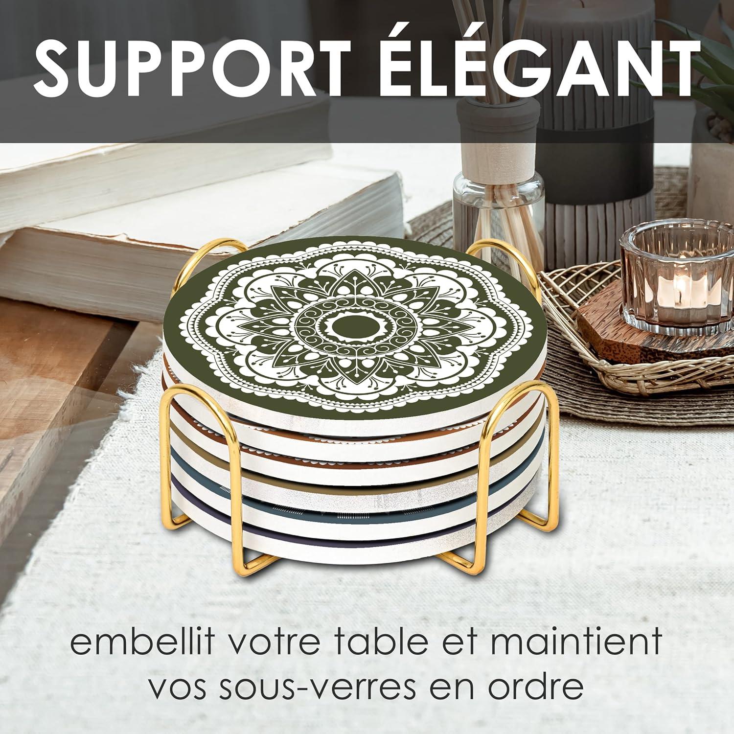 imageLot de 6 Dessous de Verre en cramique Dessous de Verre absorbants avec Support Dessous de Verre Base de lige Dessous de Verre AntiRayures et antidrapants pour Pendaison deMandala