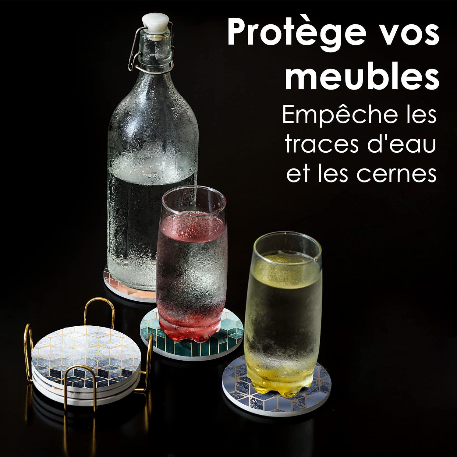imageLot de 6 Dessous de Verre en cramique Dessous de Verre absorbants avec Support Dessous de Verre Base de lige Dessous de Verre AntiRayures et antidrapants pour Pendaison deCubes