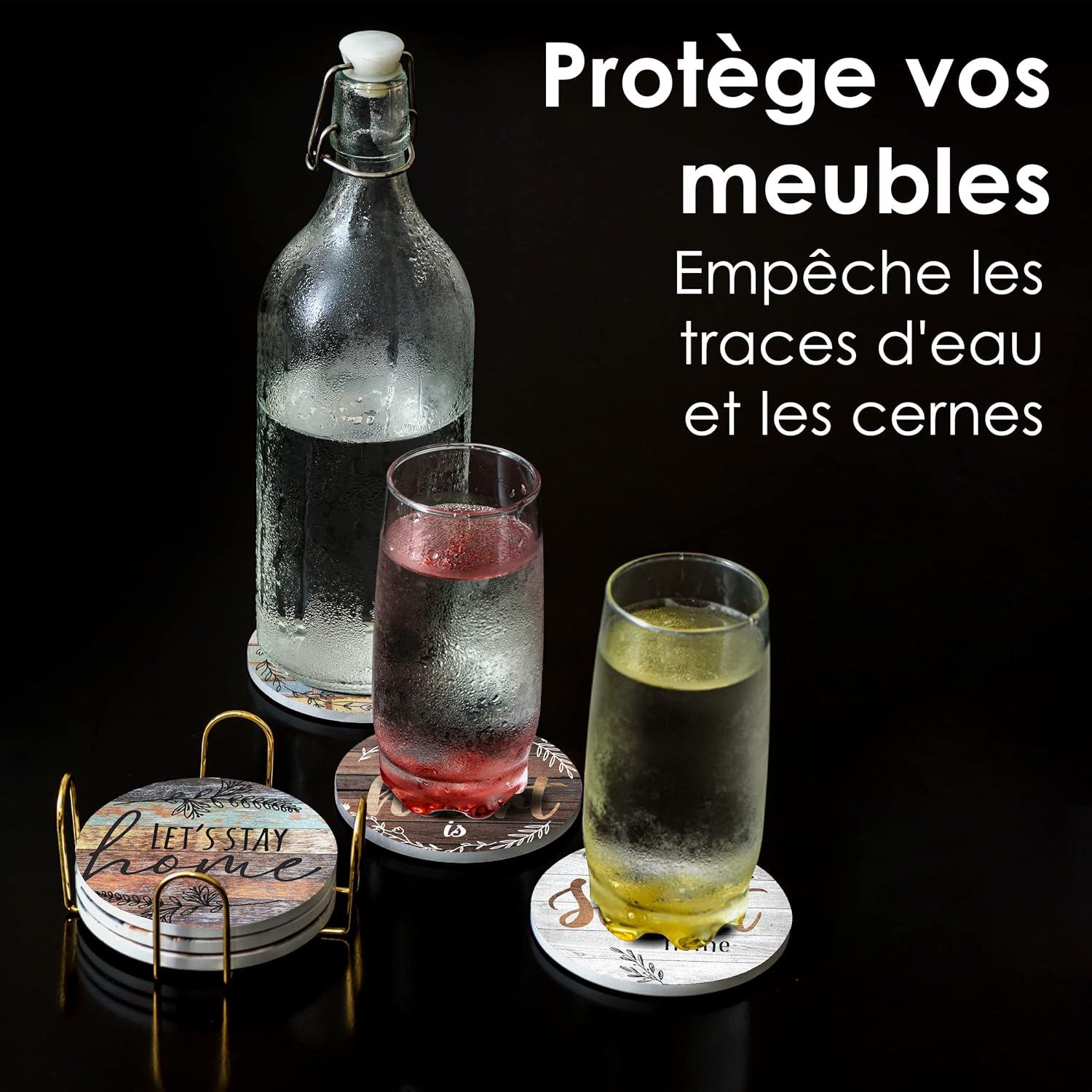 imageLot de 6 Dessous de Verre en cramique Dessous de Verre absorbants avec Support Dessous de Verre Base de lige Dessous de Verre AntiRayures et antidrapants pour Pendaison deWelcome Home